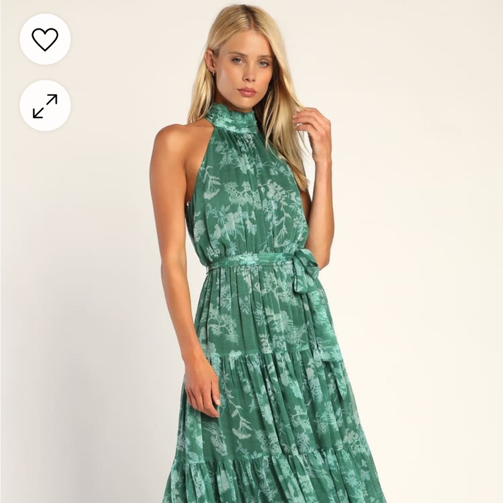 Lulu's Green Floral Midi Dress